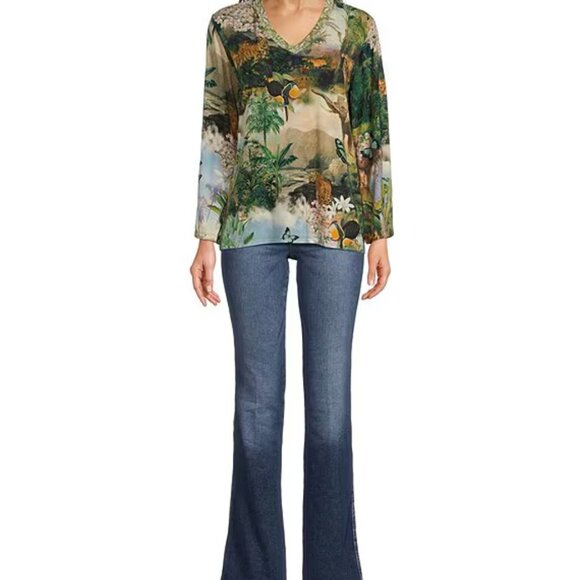 Johnny Was Rawi Janie Favorite Kimono Sleeve Tee Shirt Wild Animal Green Top NEW - Picture 4 of 10